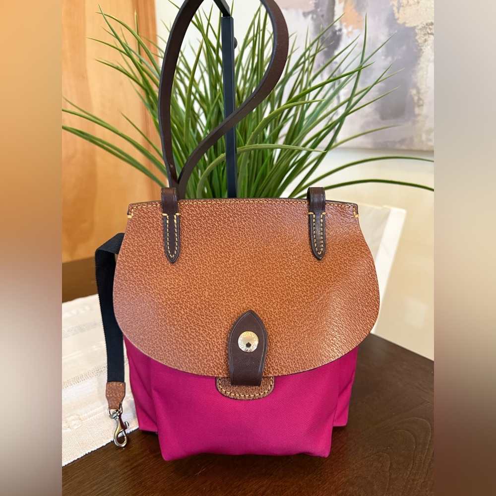 Dooney & Bourke LTD Fuchsia Canvas Leather Messenger Crossbody